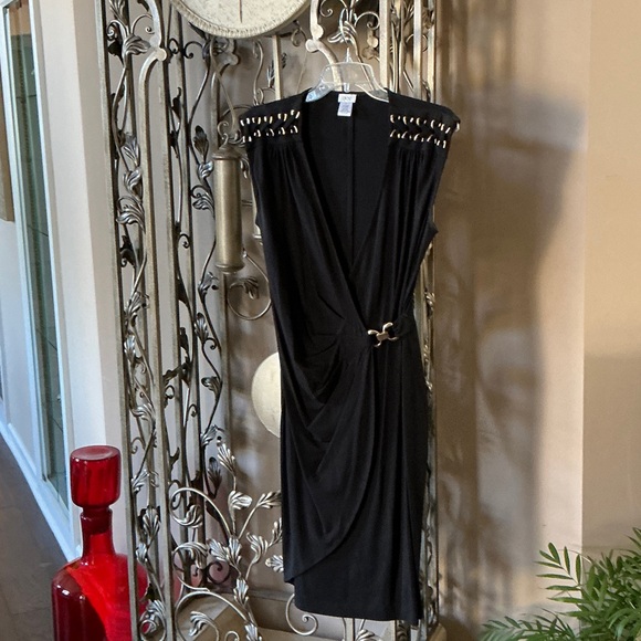 Cache Black Midi Dress with Studded Accents - Picture 1 of 3